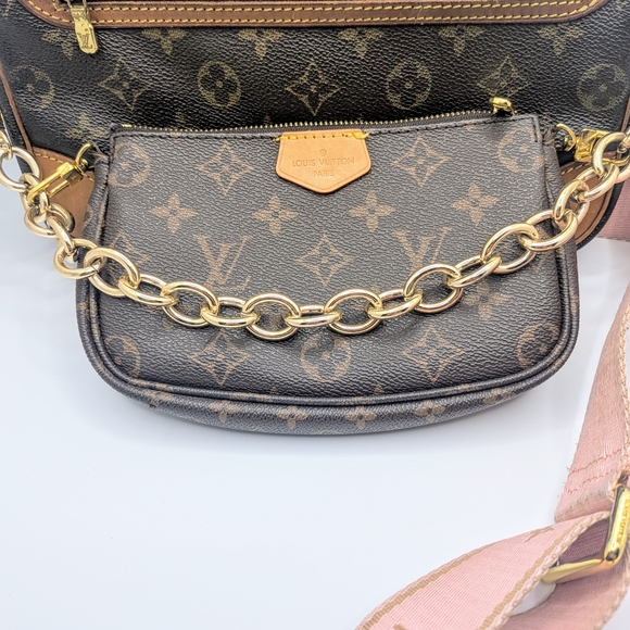 💢 NWOT 💢Louis Vuitton LARGE 3 In 1 Stacked Pouchette w Gold Chain & 🩷 Strap - Picture 4 of 12
